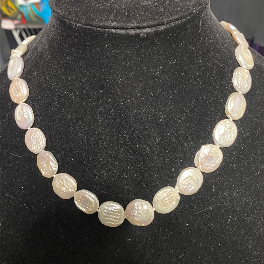 Djoy 925 silver Butterfly Clasp Off white Coin Pearl necklace jewelry 18”